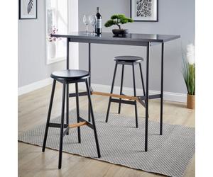 Home Source Harvey Black Compact Bar And Round Stool Set