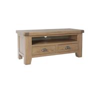 Home Source Holcombe Fully Assembled Solid Wood With Oak Veneer 2 Drawer Tv Stand Cabinet
