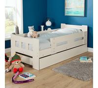 Kids Single Pull Out Trundle Guest Bed Wooden Frame White
