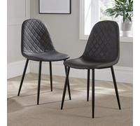 Home Source Kitchen Dining Chairs Pair Set of 2 Metal Legs Diamond Fabric Design in Dark Grey Home Source Dark Grey