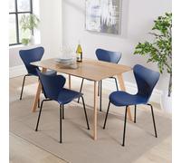 Home Source Kitchen Dining Table Set 120cm Veneer Top Beech Legs With 4 Chairs in Navy Home Source Navy