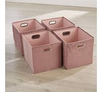 Home Source Large Folding Square Storage Utility Box Drawer 4 Piece Fabric Cube Set Pink