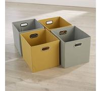 Home Source Large Fabric Cube Storage Box 4 Pack Oval Handle Grey And Yellow