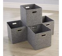 Home Source Large Fabric Cube Storage Box 4 Pack Oval Handle Grey Felt