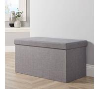 Home Source Large Folding Ottoman Grey Linen Fabric Chest Sturdy Storage Home Source Grey