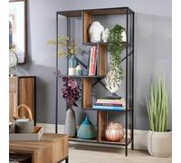 Home Source Large Open Storage Shelves Abstract Display Unit Modern Oak Finish in Brown Home Source Brown