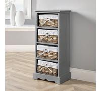 Home Source Lichfield 4 Wicker Basket Drawer Chest Storage Unit Fully Assembled in Grey Home Source Grey