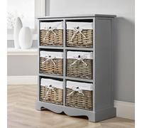 Home Source Lichfield 6 Wicker Basket Drawer Chest Storage Unit Fully Assembled in Grey Home Source Grey