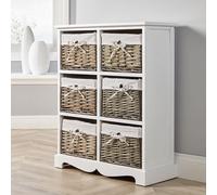Home Source Lichfield 6 Wicker Basket Drawer Chest Storage Unit Fully Assembled in White Home Source White