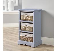 Home Source Lichfield Fully Assembled 3 Wicker Basket Drawer Chest Storage Unit Grey