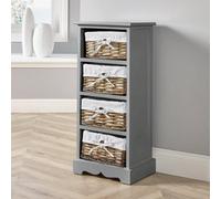 Home Source Lichfield Fully Assembled 4 Wicker Basket Drawer Chest Storage Unit Grey