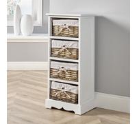 Home Source Lichfield Fully Assembled 4 Wicker Basket Drawer Chest Storage Unit White