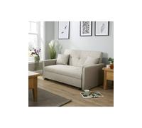 Home Source Linen Upholstered Two Seater Pull-Out Double Sofa Bed Chair in Beige Home Source Beige