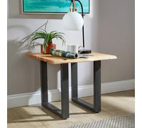 Home Source Live Edge Lamp Side Occasional Table Solid 26mm Acacia Top Black Metal Legs
