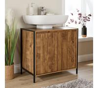 Home Source Locastra 2 Door Oak and Black Under Basin Bathroom Storage Cabinet