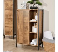 Home Source Locastra Mango Oak Effect & Black Metal 1 Door Bathroom Storage Cabinet With Open Shelves