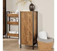 Home Source Locastra Mango Oak Effect & Black Metal 3 Tier Slim Freestanding Bathroom Cabinet Storage Unit