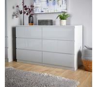 Home Source Lugano Grey 6 Drawer Wide Chest Of Drawers High Gloss Drawer Fronts