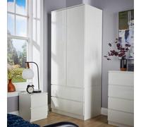 Wardrobe 2 Door 2 Drawer Storage Cabinet Modern Home Bedroom Unit Home Source White One Size