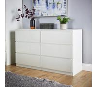 Home Source Lugano White 6 Drawer Wide Chest Of Drawers High Gloss Drawer Fronts