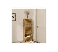 Home Source Luna Compact Shoe Storage Cabinet Rack Stand Cupboard 3 Slatted Doors in Brown Home Source Brown