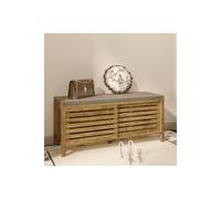 Home Source Luna Shoe Bench Storage Cabinet With Cushion Padded Seat Sliding Doors in Brown Home Source Brown