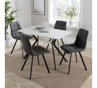 Home Source Luxor Dining Set White Table Grey Chairs Black Metal Legs Kitchen Home Home Source White