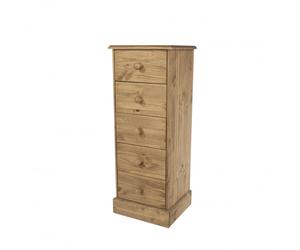 Home Source Malvern Pine 5 Drawer Narrow Bedroom Chest