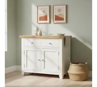 Home Source Melbourne 2 Drawer 2 Doors Sideboard Solid Wooden Cabinet Oak Top in White Home Source White