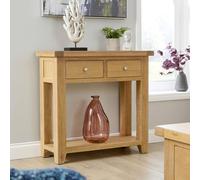 Home Source Melbourne 2 Storage Drawers Hallway Console Table Solid Wooden Oak Top in Light Oak Home Source Light Oak