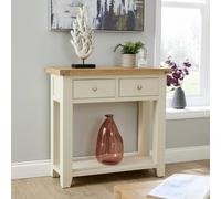 Home Source Melbourne 2 Storage Drawers Hallway Console Table Solid Wooden Oak Top in White Home Source White