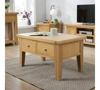 Home Source Melbourne Solid Wooden 2 Drawer Coffee Table Metal Handles Oak Top in Light Oak Home Source Light Oak