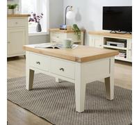 Home Source Melbourne Solid Wooden 2 Drawer Coffee Table Metal Handles Oak Top in White Home Source White
