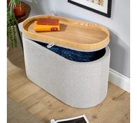 (Grey) Home Source Merida Boucle Reversible Table Top Tray Lid Storage Ottoman