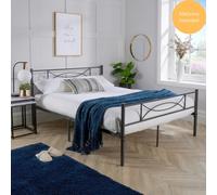 Home Source Metal Bed Small Double & 4ft Juno Mattress Home Bedroom Furniture in Grey Home Source Grey Small Double