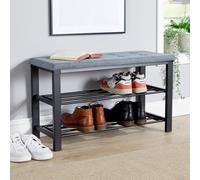 Home Source Sleaford Grey Linen Upholstered Padded Metal Shoe Storage Bench