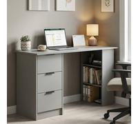 Home Source Modern Computer Desk with 3 Drawers & Open Shelving in Grey Home Source Grey