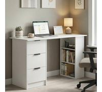 Home Source Modern Computer Desk with 3 Drawers & Open Shelving in White Home Source White