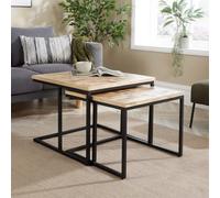 Home Source Nest 2 Tables Solid Mango Wood Tabletop Iron Frame Home Living Storage in Light Brown Home Source Light Brown