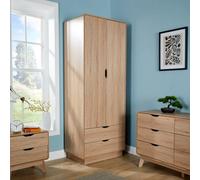 Home Source Nordica 2 Door Wardrobe With 2 Storage Drawers Hidden Handles Bedroom Storage Unit