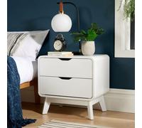 (White) Home Source Nordica 2 Drawer Bedside Table Storage Unit