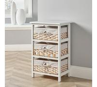 Home Source Norfolk Fully Assembled 3 Wicker Basket Drawer Chest Storage Unit White
