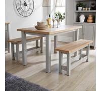 Home Source Oak Breakfast Table & Bench Set of 2 Benches Two Tone Avon 36mm Top in Light Grey Home Source Light Grey