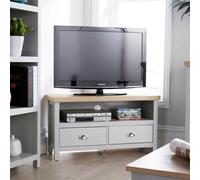 Home Source Oak Corner TV Stand Two Tone 1 Drawer Cabinet Television 36mm Top in Grey Home Source Grey