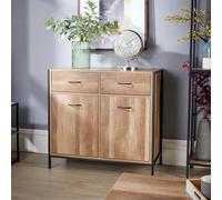 Home Source Oakmere 2 Drawer 2 Door Small Industrial Sideboard Unit Black And Oak Effect