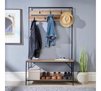 Home Source Oakmere Hallway Coat And Shoe Storage Bench Unit Weathered Oak Effect