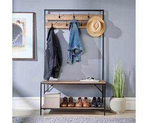 Home Source Oakmere Hallway Coat And Shoe Storage Bench Unit Weathered Oak Effect