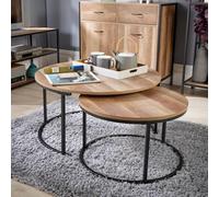 Home Source Oakmere Round Nest Of 2 Tables Set Black And Oak Effect