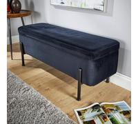(Black Velvet) Home Source Oasis Fabric Storage Ottoman with Metal Legs