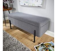 (Grey Linen) Home Source Oasis Fabric Storage Ottoman with Metal Legs